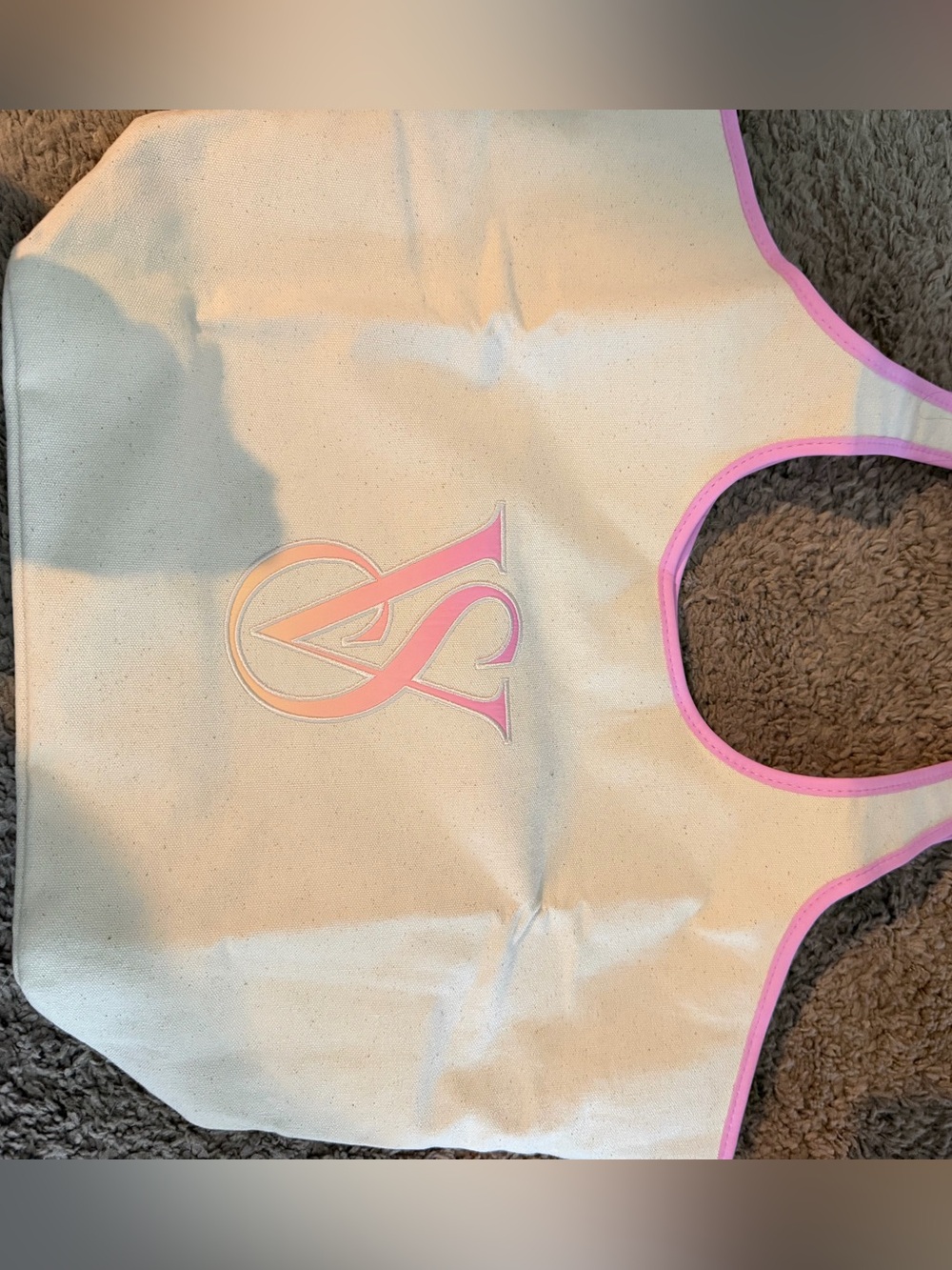 Victoria's Secret Cream Tote with Pink Trim and Logo 💕💖